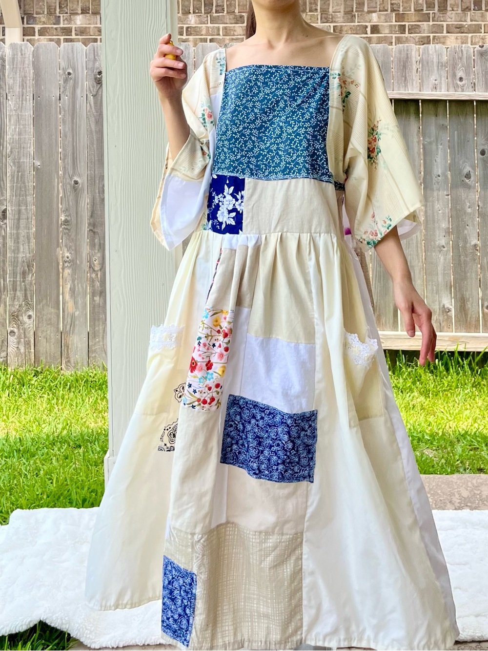 Earth-Toned | Handmade Quilted Patchwork Dress SKU 05216 One Size Fits All - Picture 8 of 11